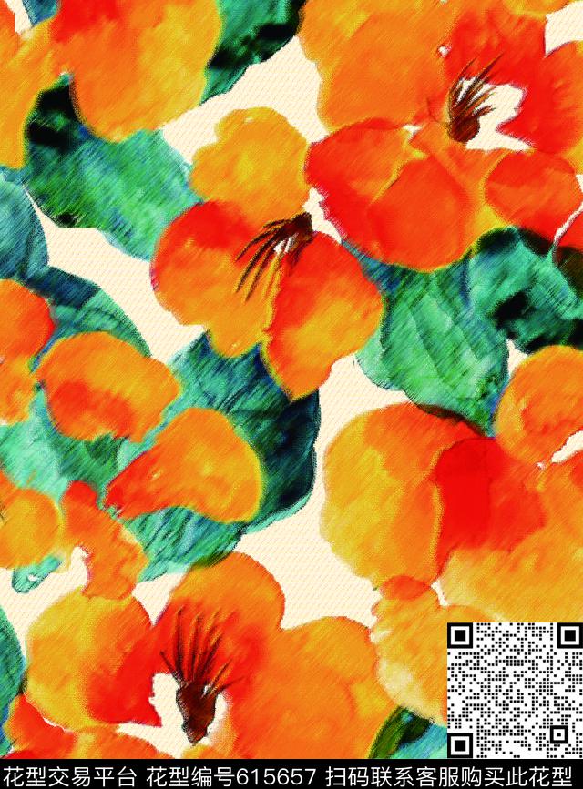 花卉水彩水仙花数码印花华亿平台下载（图片编号: 615657） - 瓦栏（Walan）