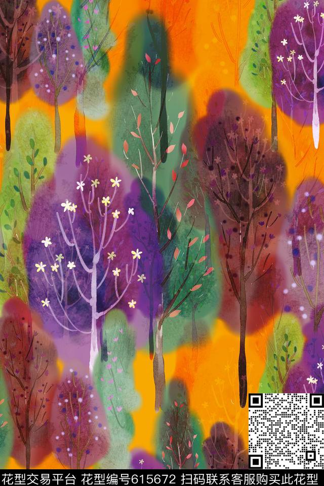 满版浪漫手绘数码印花华亿平台下载（图片编号: 615672） - 瓦栏（Walan）