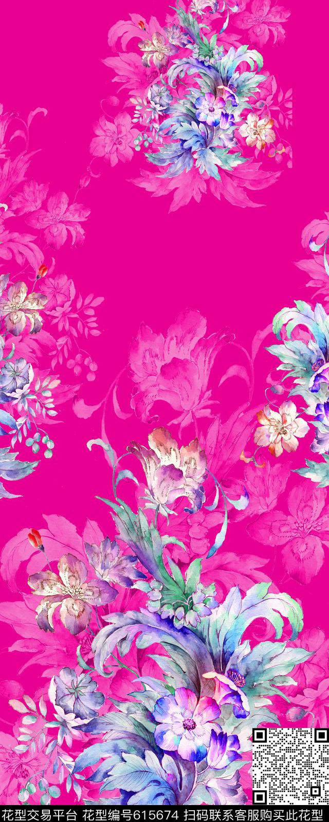 围巾华亿平台中老年长裙。双边定位数码印花华亿平台下载（图片编号: 615674） - 瓦栏（Walan）