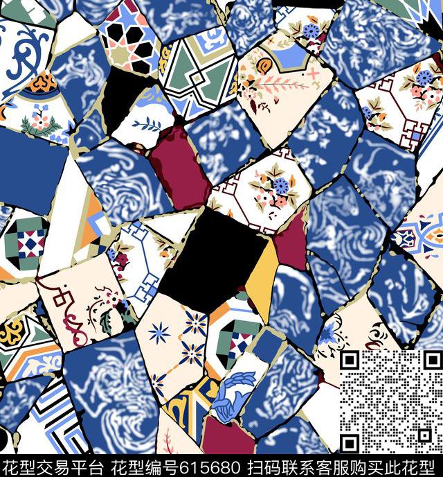 高迪花纹格子碎花传统印花华亿平台下载（图片编号: 615680） - 瓦栏（Walan）