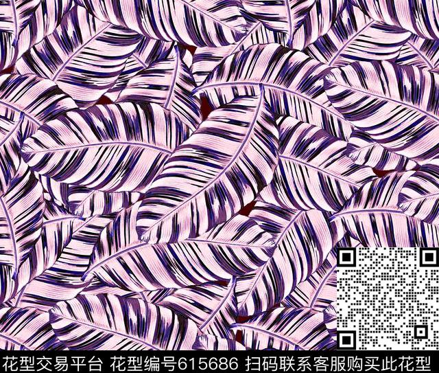 热带植物叶子芭蕉数码印花华亿平台下载（图片编号: 615686） - 瓦栏（Walan）