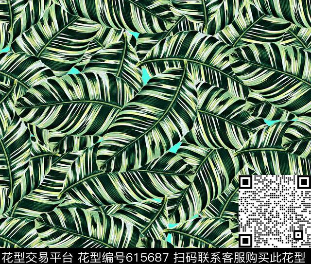 热带植物叶子芭蕉数码印花华亿平台下载（图片编号: 615687） - 瓦栏（Walan）