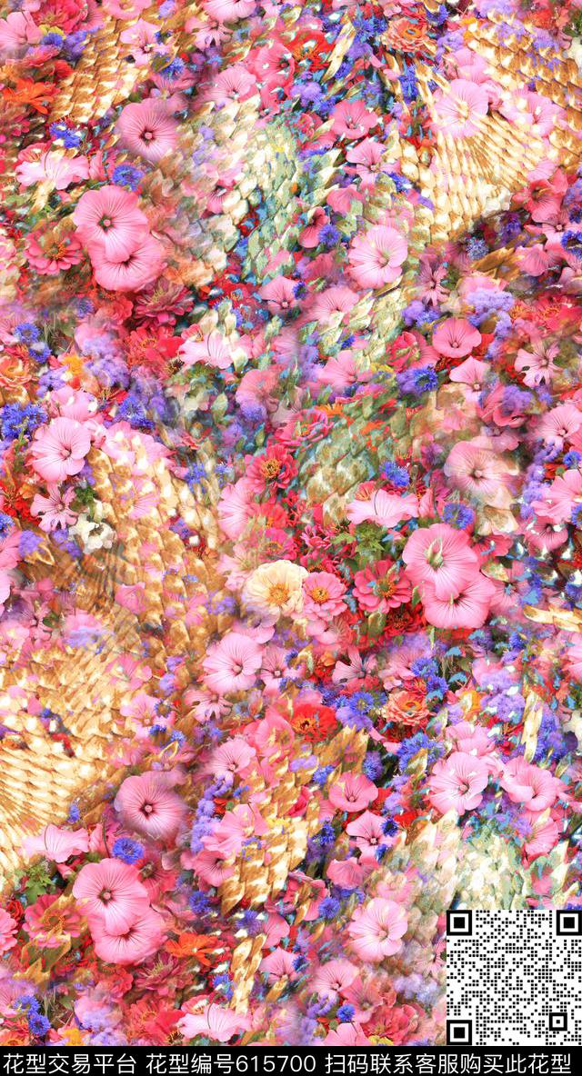 蛇纹卷边花小碎花欧美流行时尚数码印花华亿平台下载（图片编号: 615700） - 瓦栏（Walan）