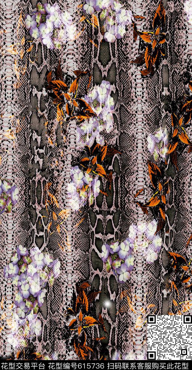 蛇纹豹纹蝴蝶花数码印花华亿平台下载（图片编号: 615736） - 瓦栏（Walan）