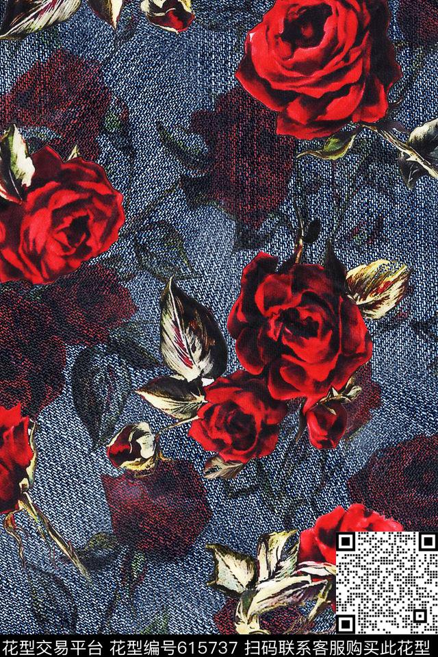 玫瑰花卉花朵数码印花华亿平台下载（图片编号: 615737） - 瓦栏（Walan）