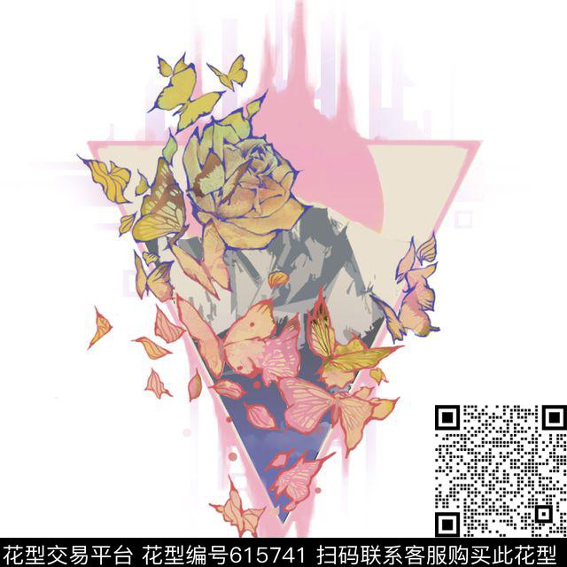 几何花卉倒三角数码印花华亿平台下载（图片编号: 615741） - 瓦栏（Walan）