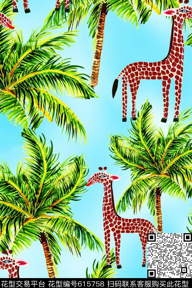 童装椰子树鹿。数码印花华亿平台下载（图片编号: 615758） - 瓦栏（Walan）