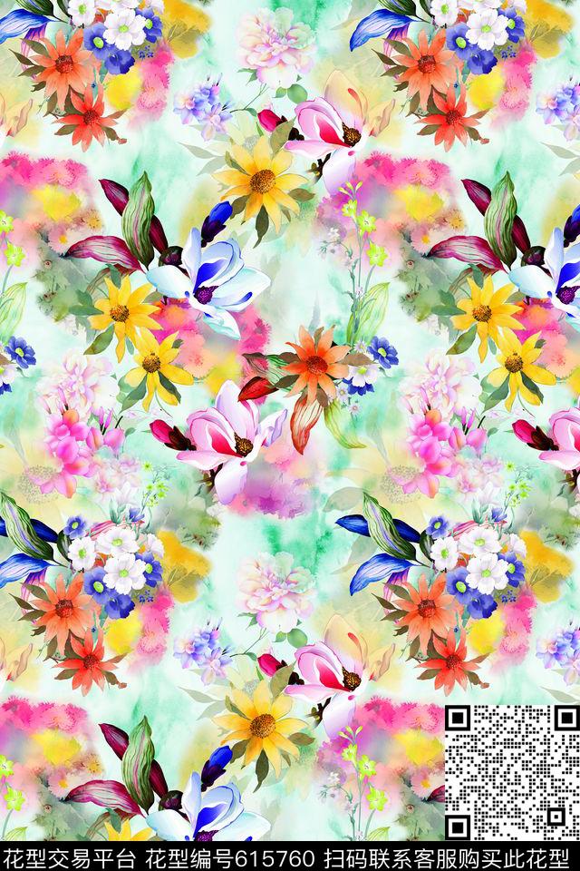 满版花卉童装手绘数码印花华亿平台下载（图片编号: 615760） - 瓦栏（Walan）