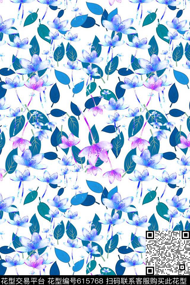 植物花卉多色可选水彩笔触数码印花华亿平台下载（图片编号: 615768） - 瓦栏（Walan）