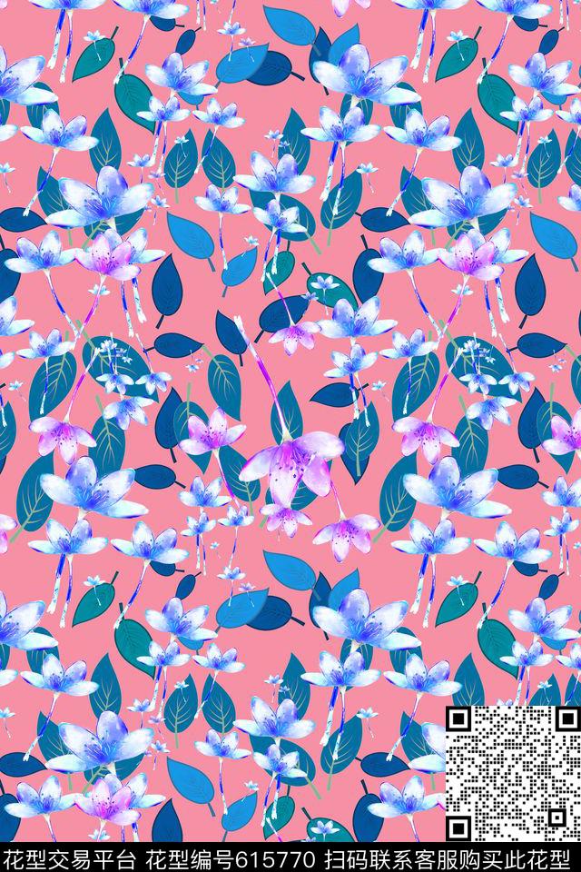 植物花卉多色可选水彩笔触数码印花华亿平台下载（图片编号: 615770） - 瓦栏（Walan）