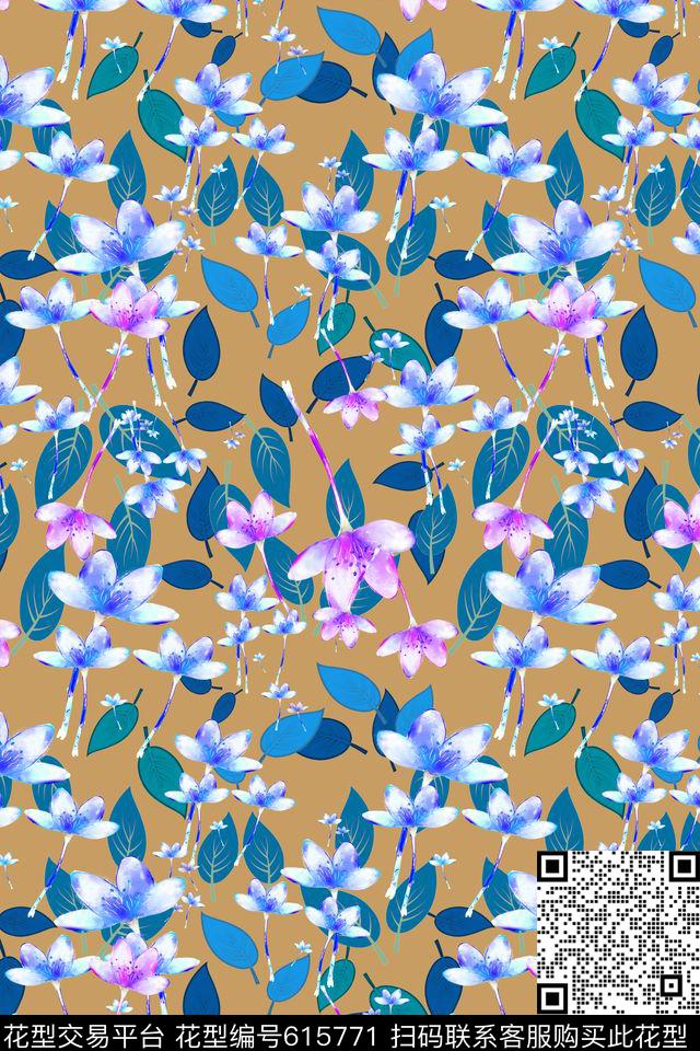 植物花卉多色可选水彩笔触数码印花华亿平台下载（图片编号: 615771） - 瓦栏（Walan）