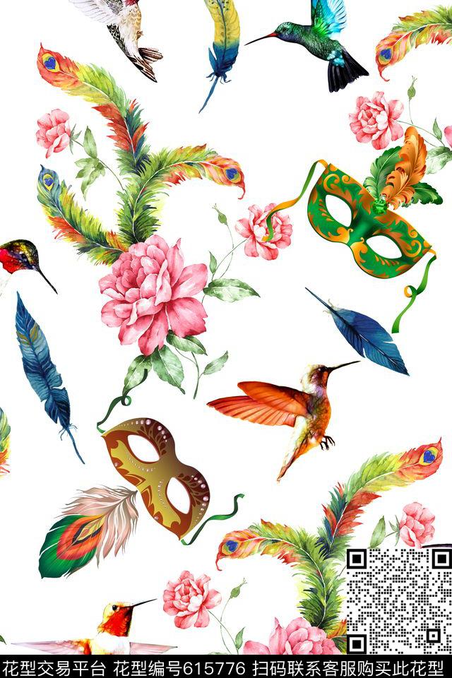 此华亿平台为1/2跳接。花卉鸟类数码印花华亿平台下载（图片编号: 615776） - 瓦栏（Walan）