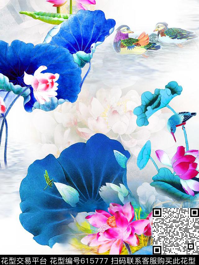 民族风中国风荷花数码印花华亿平台下载（图片编号: 615777） - 瓦栏（Walan）