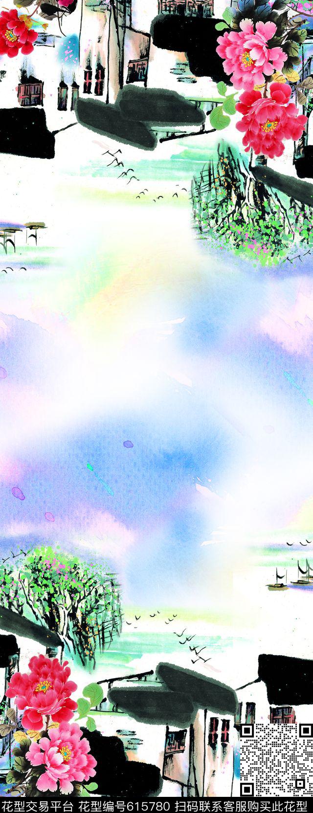 民族风中国风水墨数码印花华亿平台下载（图片编号: 615780） - 瓦栏（Walan）