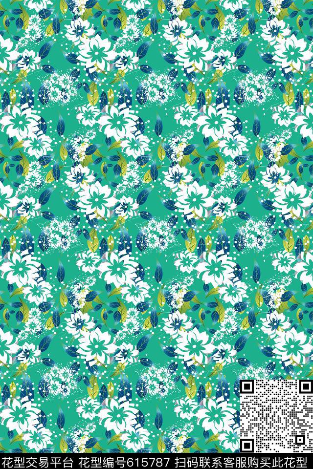 多色碎碎花卉叶子数码印花华亿平台下载（图片编号: 615787） - 瓦栏（Walan）