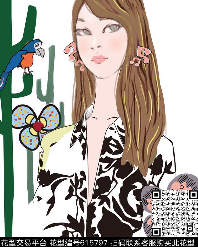 女孩独幅传统印花华亿平台下载（图片编号: 615797） - 瓦栏（Walan）