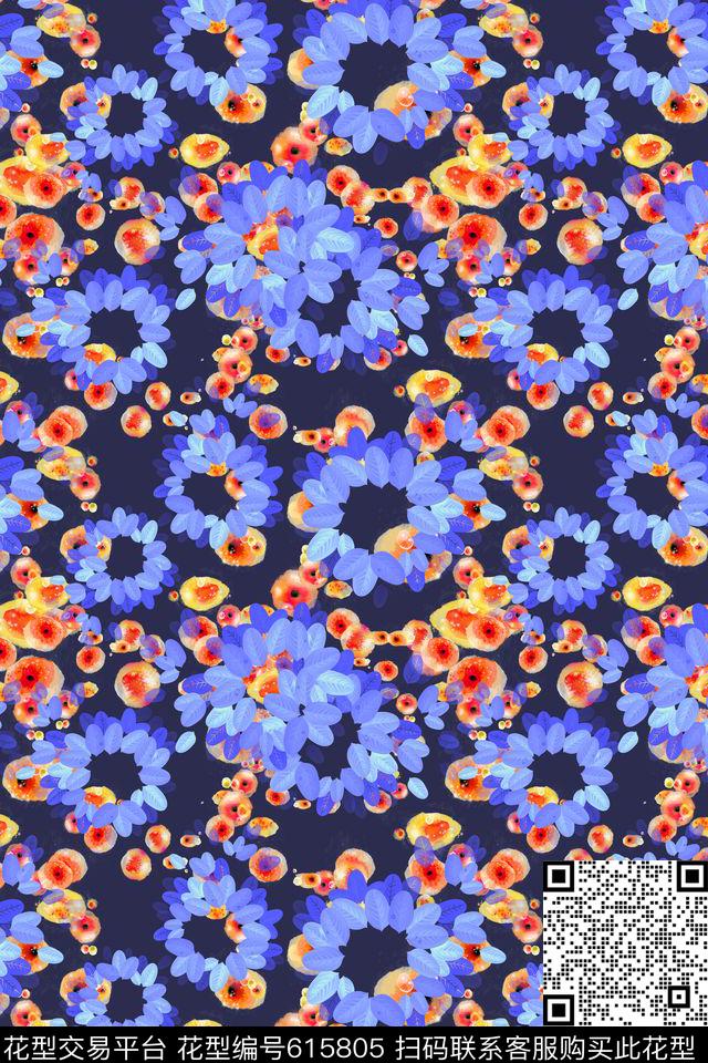 碎碎花卉多色叶子数码印花华亿平台下载（图片编号: 615805） - 瓦栏（Walan）