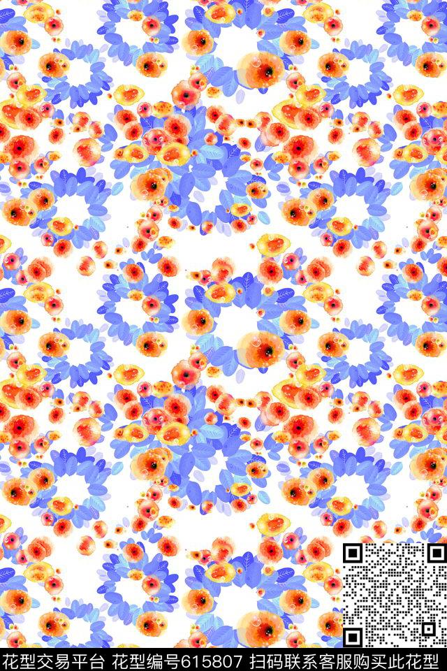 碎碎花卉多色叶子数码印花华亿平台下载（图片编号: 615807） - 瓦栏（Walan）