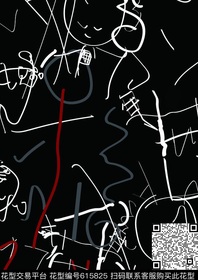 简笔涂鸦欧美风手绘传统印花华亿平台下载（图片编号: 615825） - 瓦栏（Walan）