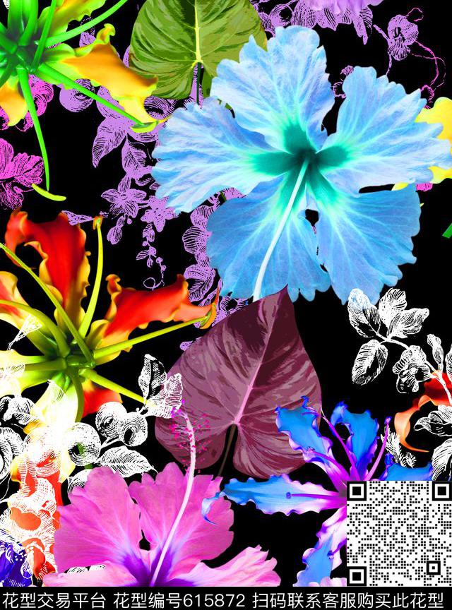 欧美流行时尚泳装兰花数码印花华亿平台下载（图片编号: 615872） - 瓦栏（Walan）