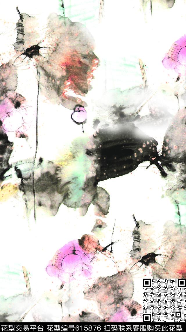 民族风国画山水画数码印花华亿平台下载（图片编号: 615876） - 瓦栏（Walan）