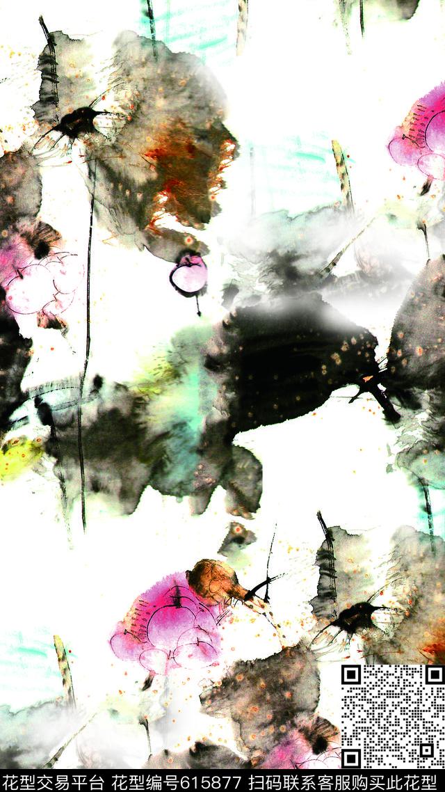 民族风国画山水画数码印花华亿平台下载（图片编号: 615877） - 瓦栏（Walan）