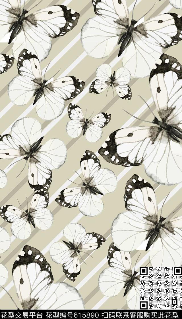 蝴蝶动物条纹数码印花华亿平台下载（图片编号: 615890） - 瓦栏（Walan）