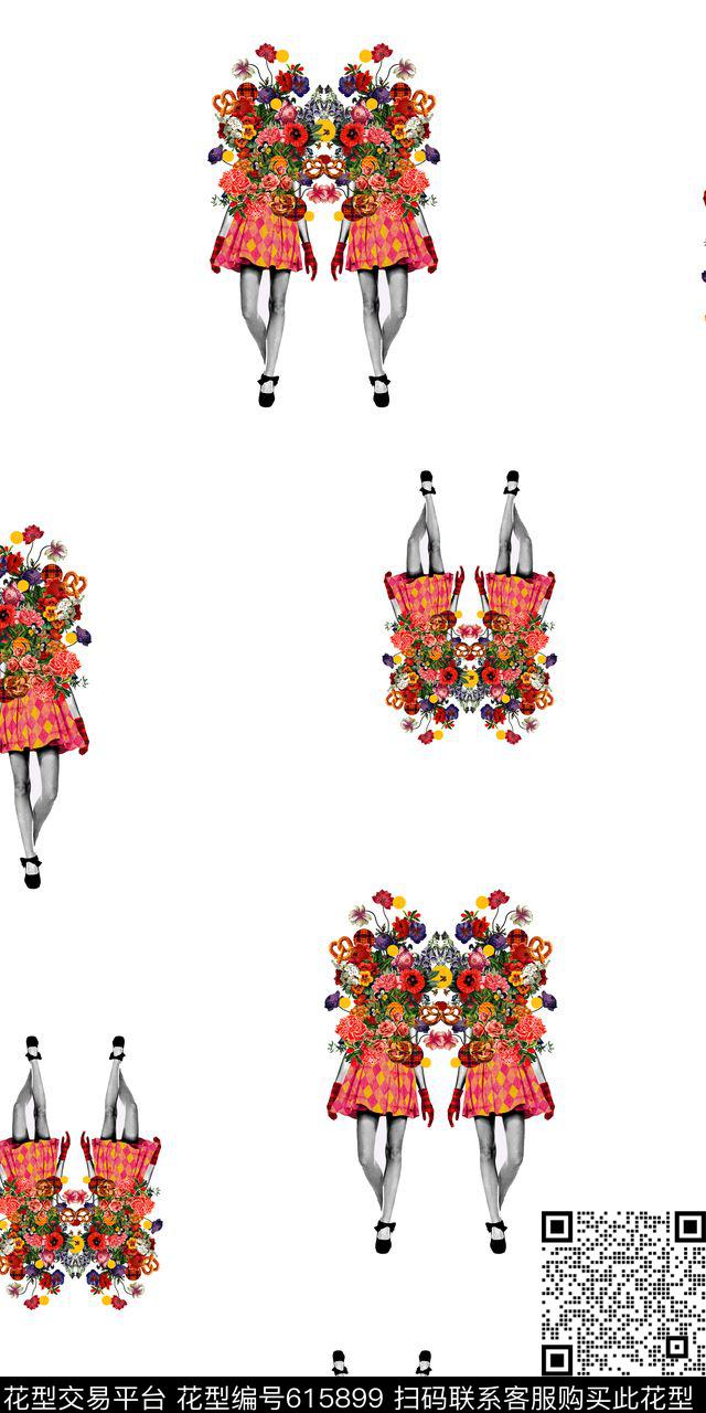 抽象人物花卉满版数码印花华亿平台下载（图片编号: 615899） - 瓦栏（Walan）