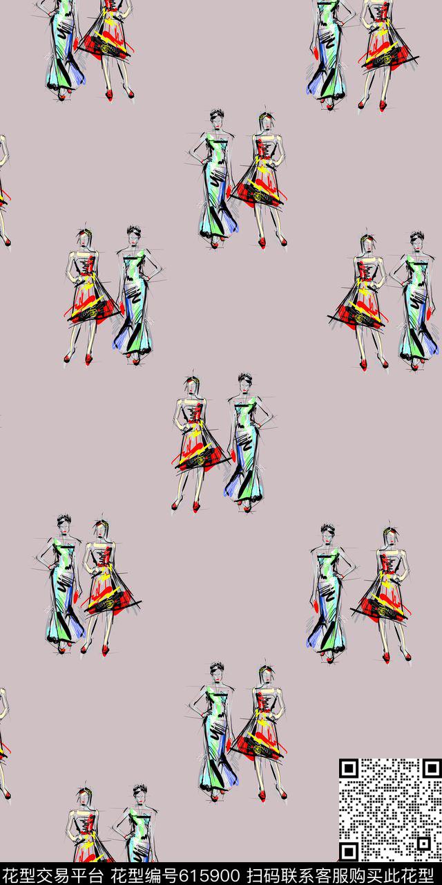 矢量抽象手绘数码印花华亿平台下载（图片编号: 615900） - 瓦栏（Walan）