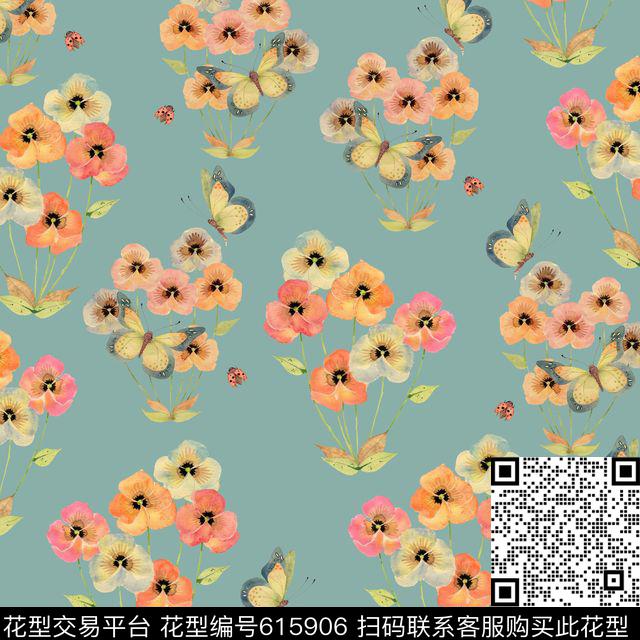 蝴蝶兰荷花花卉数码印花华亿平台下载（图片编号: 615906） - 瓦栏（Walan）