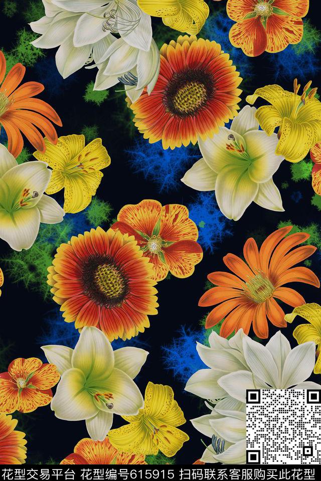 花卉植物雏菊数码印花华亿平台下载（图片编号: 615915） - 瓦栏（Walan）