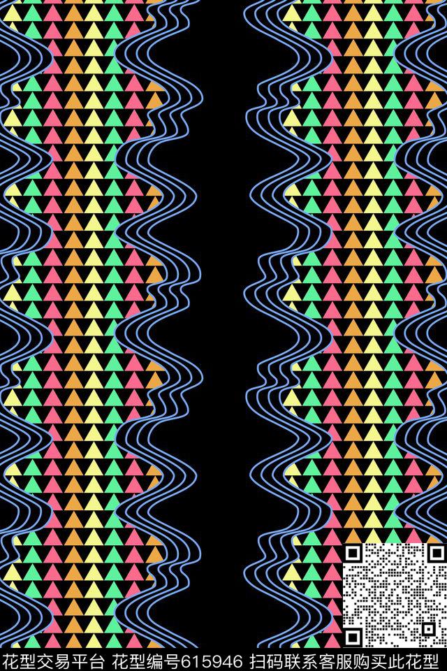 三角形波浪竖条纹传统印花华亿平台下载（图片编号: 615946） - 瓦栏（Walan）