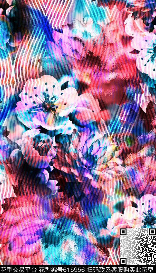 花卉、线条、艺术效果数码印花华亿平台下载（图片编号: 615956） - 瓦栏（Walan）