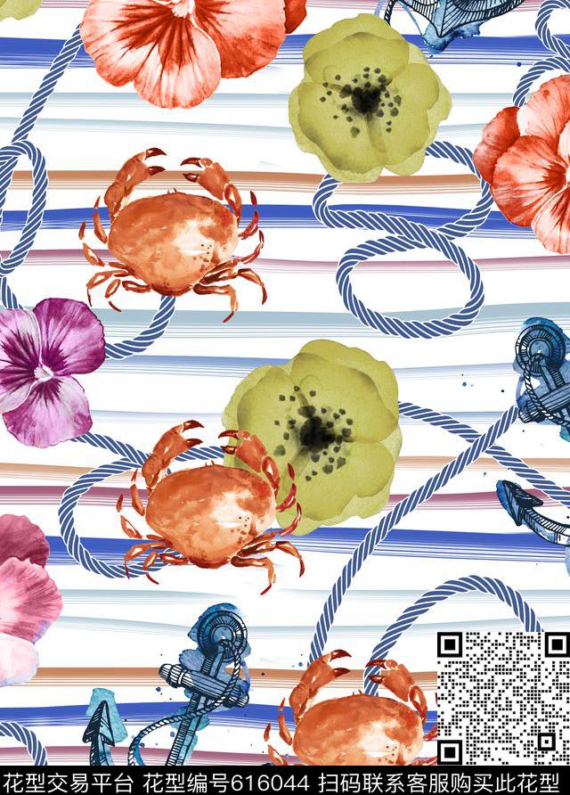 大牌海洋风花卉数码印花华亿平台下载（图片编号: 616044） - 瓦栏（Walan）