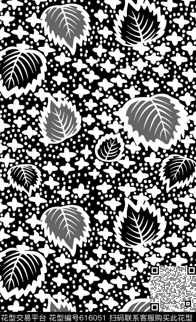 植物叶几何传统印花华亿平台下载（图片编号: 616051） - 瓦栏（Walan）
