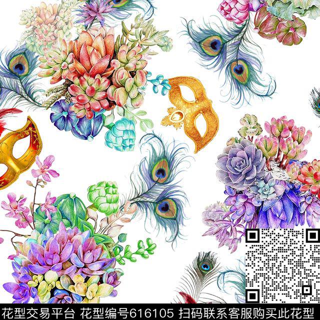 花卉休闲风羽毛数码印花华亿平台下载（图片编号: 616105） - 瓦栏（Walan）