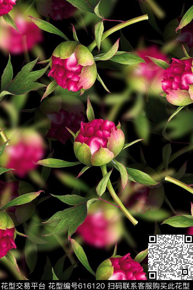 时尚抽象手绘植物花卉时尚大牌女装中国风印花抽象纹理花卉印花数码印花华亿平台下载（图片编号: 616120） - 瓦栏（Walan）