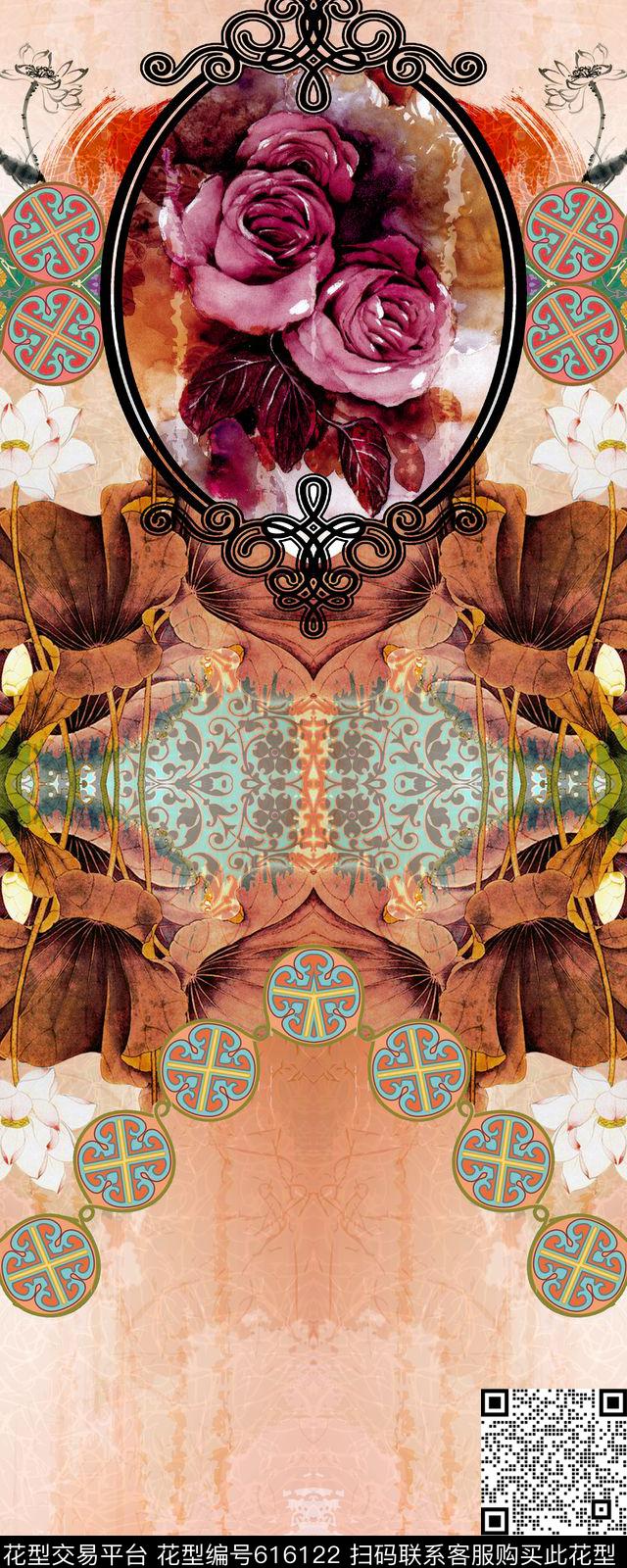 花卉几何花纹数码印花华亿平台下载（图片编号: 616122） - 瓦栏（Walan）