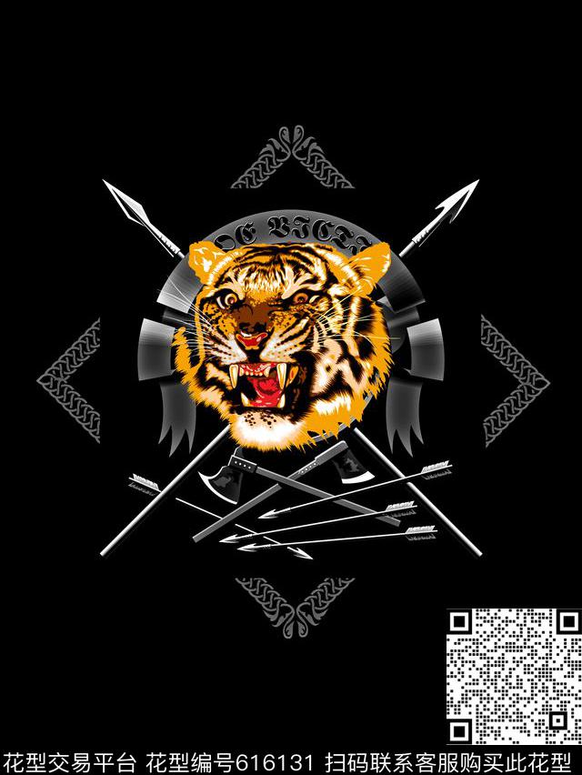 复古边框老虎头男装T恤数码印花华亿平台下载（图片编号: 616131） - 瓦栏（Walan）
