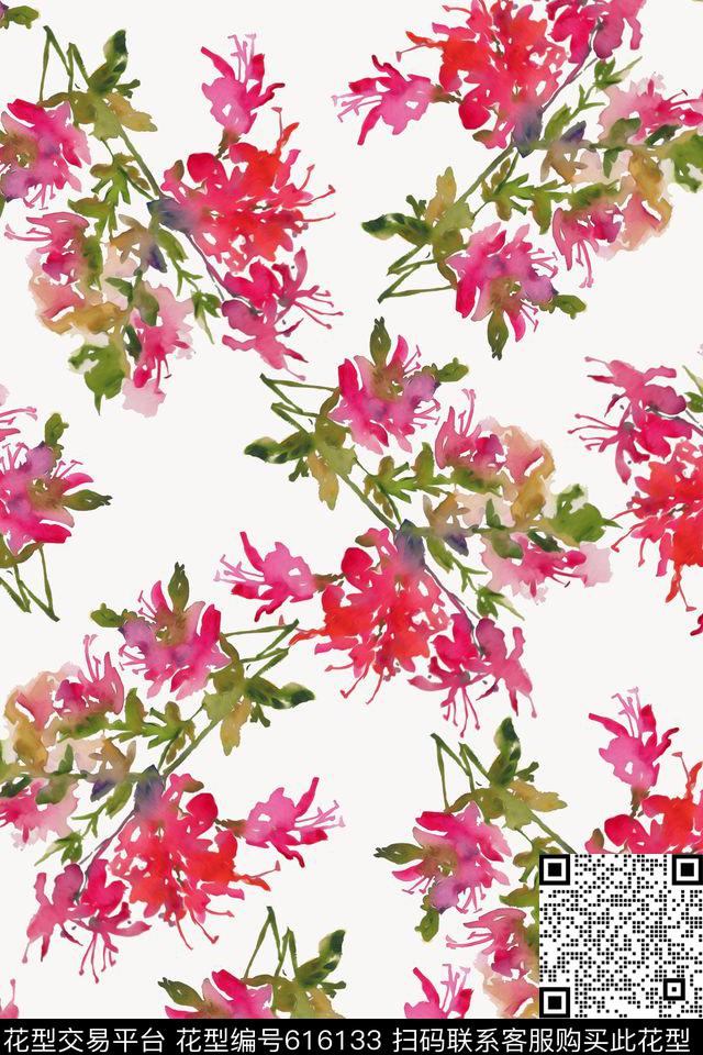 手绘水彩花卉服装数码印花华亿平台下载（图片编号: 616133） - 瓦栏（Walan）