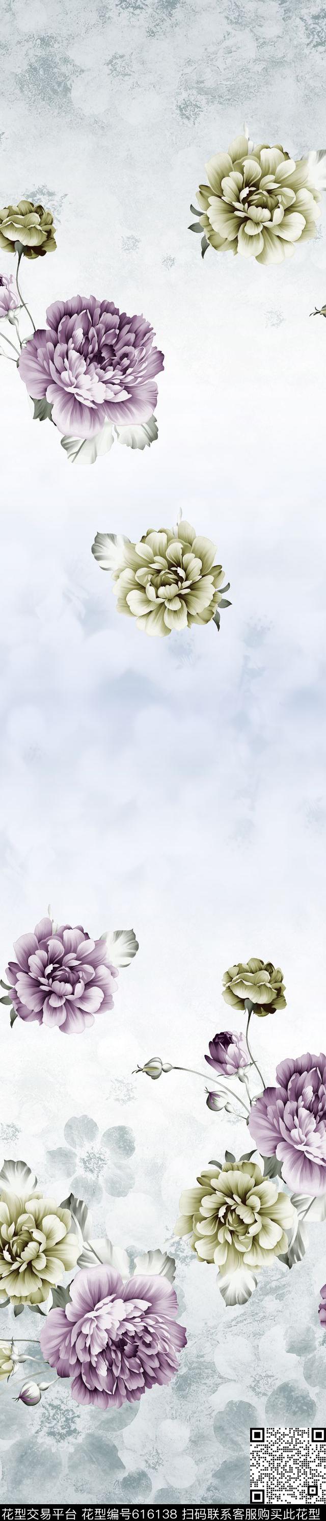 渐变大花花卉传统印花华亿平台下载（图片编号: 616138） - 瓦栏（Walan）