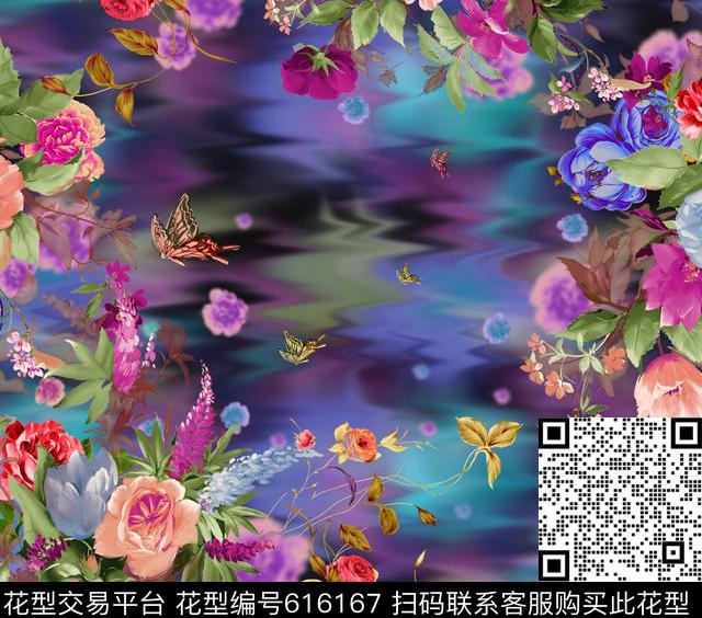 乱花抽象花朵数码印花华亿平台下载（图片编号: 616167） - 瓦栏（Walan）