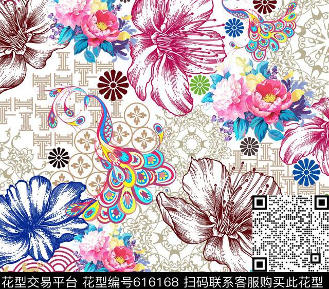 传统花数码印花华亿平台下载（图片编号: 616168） - 瓦栏（Walan）