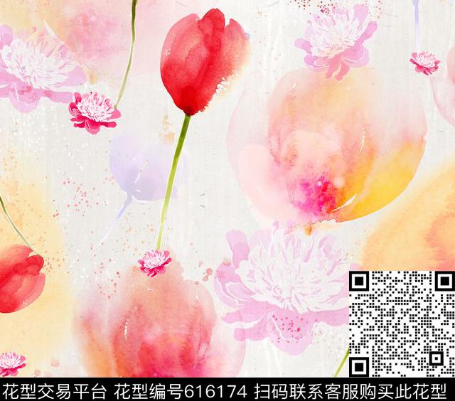 花朵朦胧数码印花华亿平台下载（图片编号: 616174） - 瓦栏（Walan）