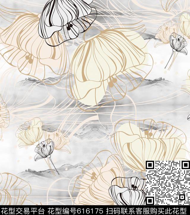 莲蓬淡然数码印花华亿平台下载（图片编号: 616175） - 瓦栏（Walan）