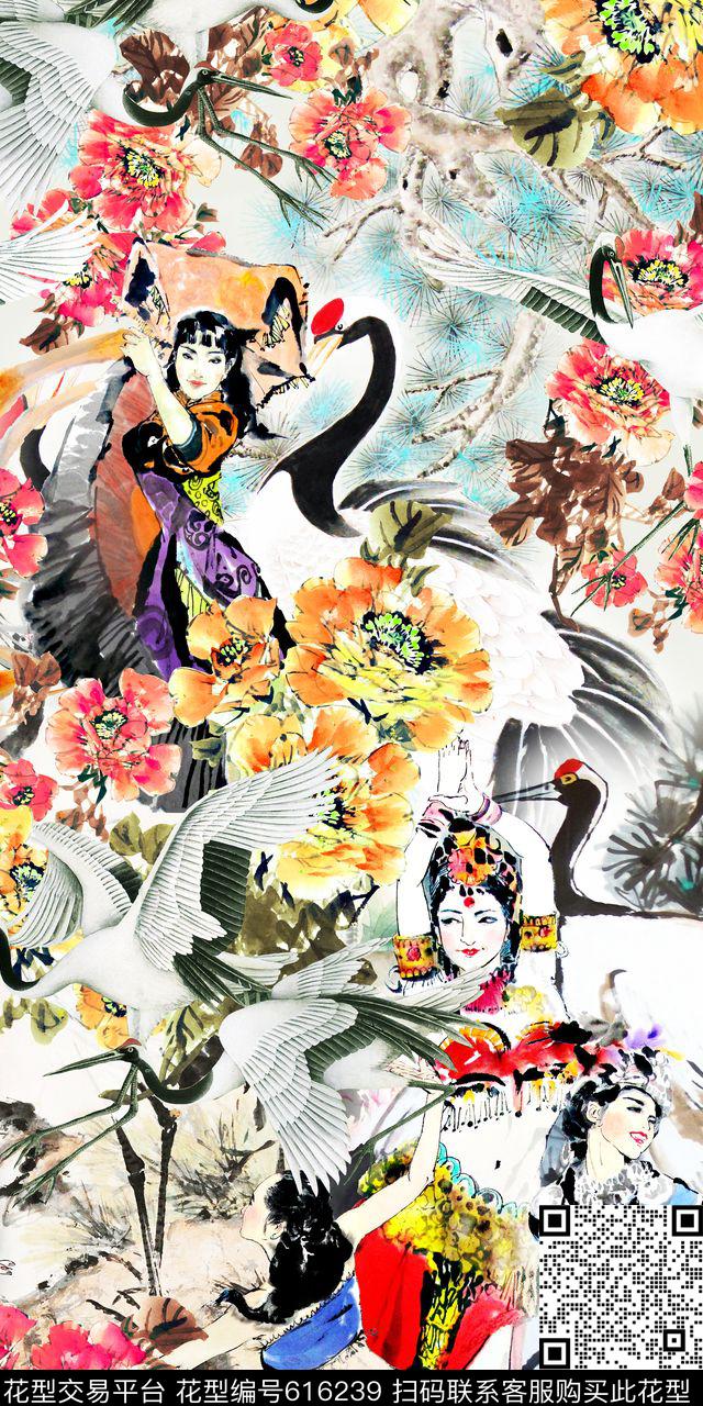 水墨中国风花卉数码印花华亿平台下载（图片编号: 616239） - 瓦栏（Walan）