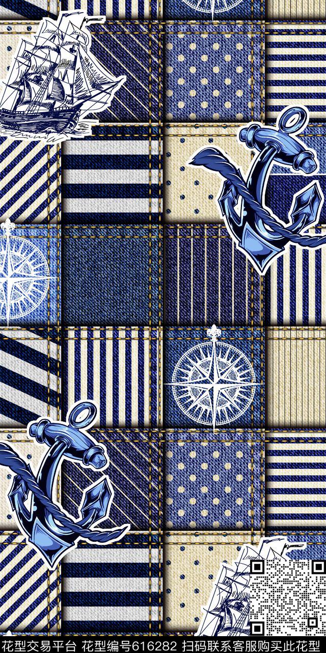 牛仔纹理抽象几何清爽梦幻艺术平底立体手绘满版最新高清数码蕾丝民族中国风绣花珠宝肌理时尚潮

流大牌复古欧美风航海风潮船锚数码印花华亿平台下载（图片编号: 616282） - 瓦栏（Walan）