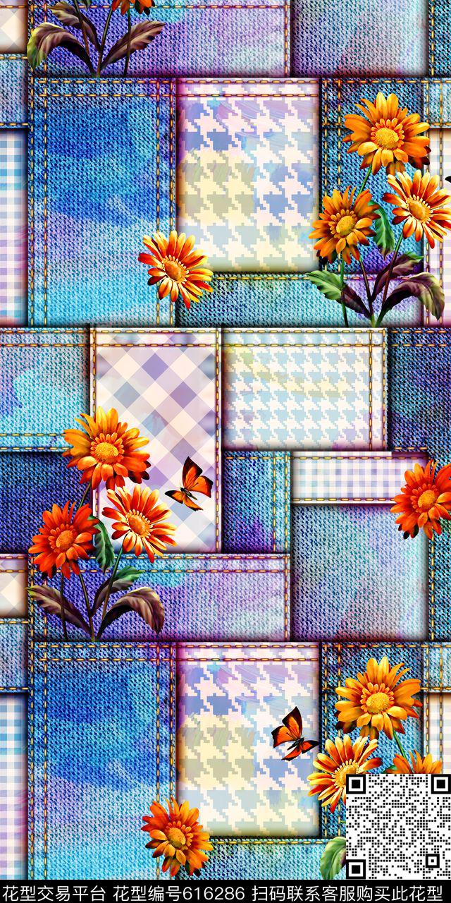 牛仔纹理几何拼块抽象几何清爽梦幻艺术平底立体手绘满版最新高清数码蕾丝民族中国风绣花珠宝肌理时尚潮

流大牌复古欧美风数码印花华亿平台下载（图片编号: 616286） - 瓦栏（Walan）