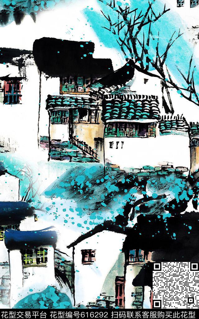 中国风乌镇水乡数码印花华亿平台下载（图片编号: 616292） - 瓦栏（Walan）