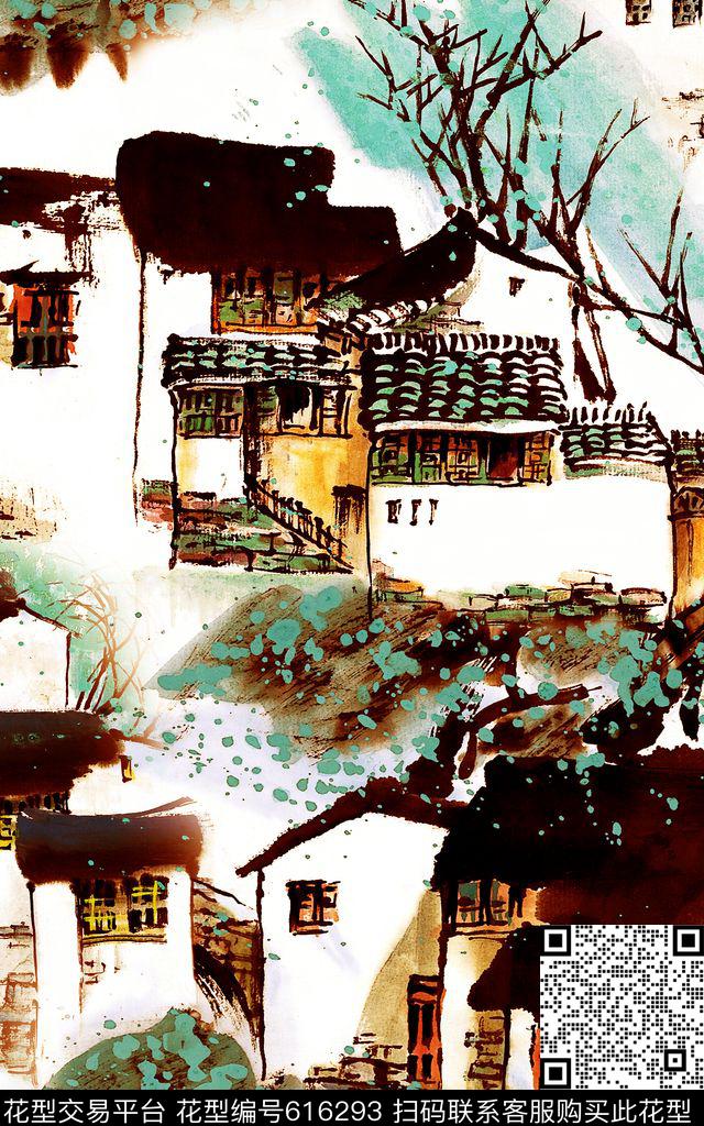 中国风乌镇水乡数码印花华亿平台下载（图片编号: 616293） - 瓦栏（Walan）